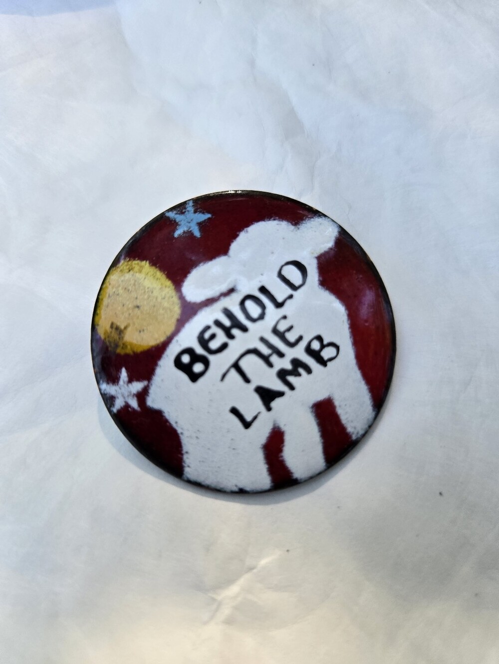 80's Behold the Lamb Lapel Pin Metal Painted Brooch Pinback Costume Fashion Vtg
